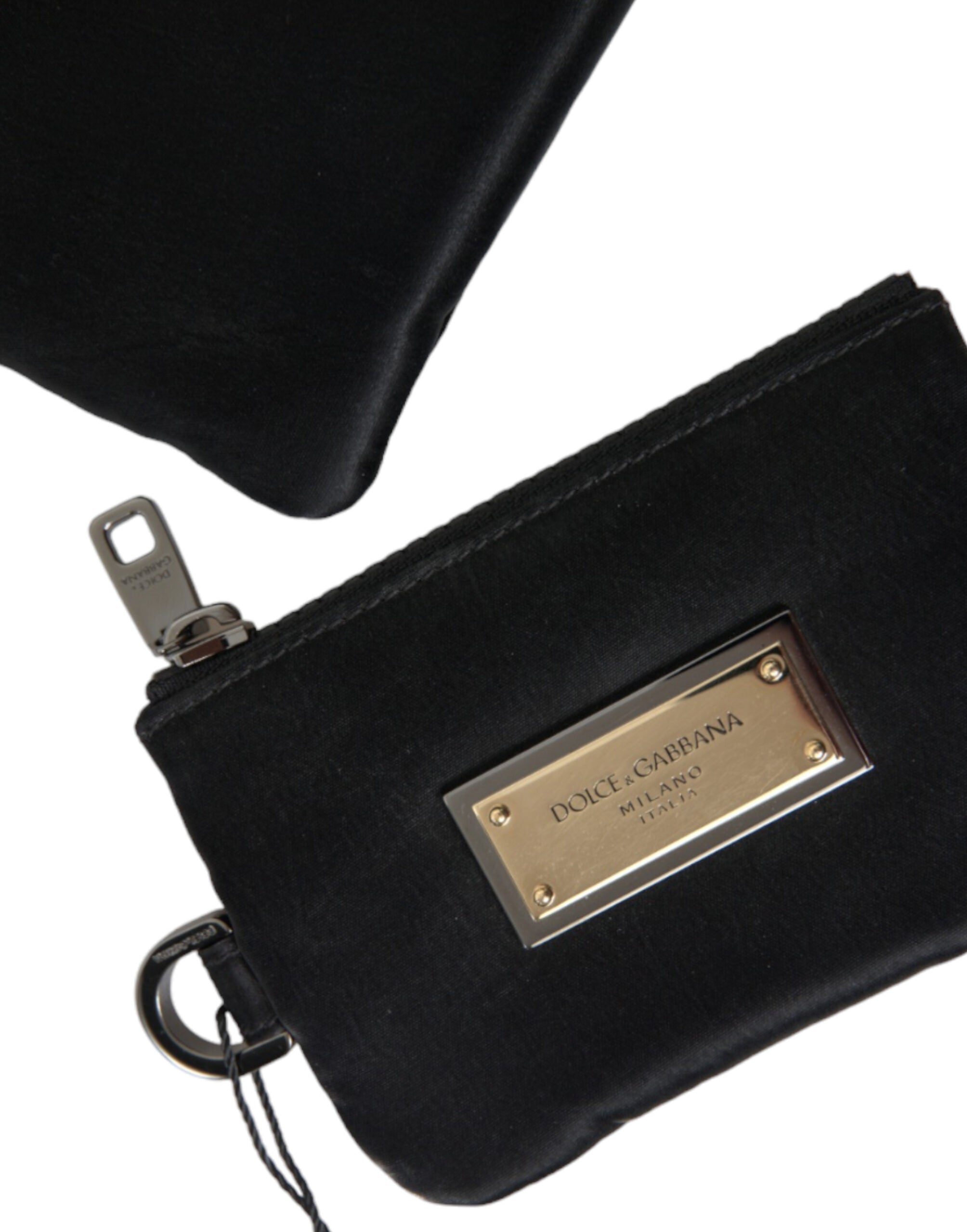 Dolce & Gabbana Black Nylon Logo Plaque Keychain Bag Clutch